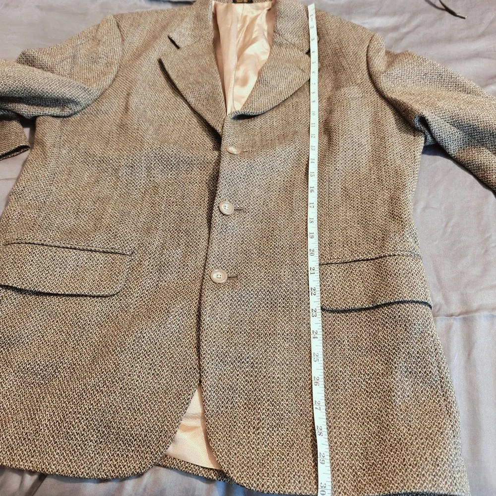 Oscar de la renta Classic Tweed Blazer Sport Coat Jacket Brown Tan Plaid‎ 41 R